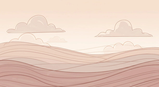 Illustration of rolling hills and clouds in soft colors