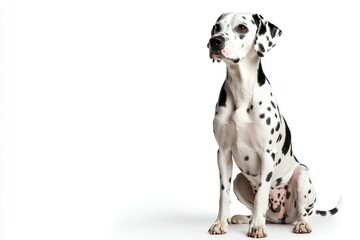 A dalmatian dog sitting on a white background