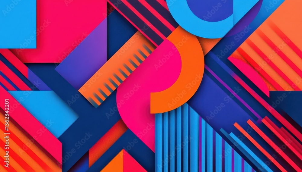 Poster vibrant abstract geometric pattern with overlapping shapes and bold colors