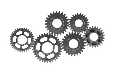 Metal gear isolated on white background for engine car and bike, teamwork business.