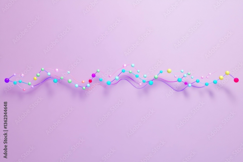 Poster abstract colorful d molecular structure on a soft purple background, featuring vibrant dots and line