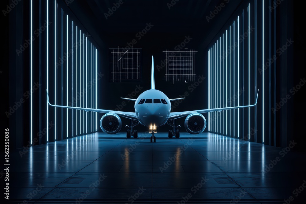 Poster modern airplane display in high-tech environment