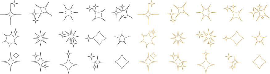 Sparkle icon set isolated on transparent background. flat and line style collection vectors for decoration. stars sparkles icon for your web site design, logo, app, UI. stars black symbol. glint sign.