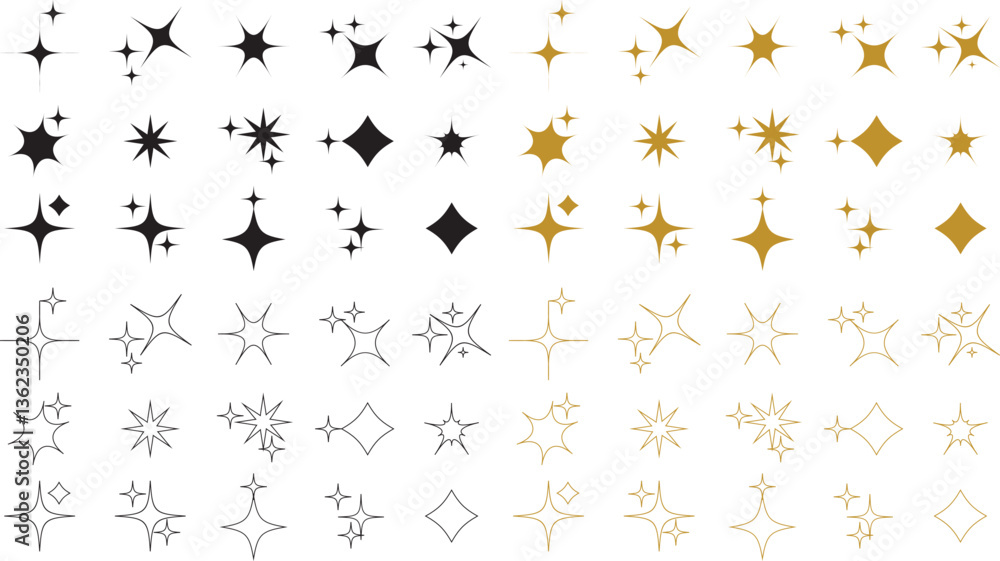 Aufkleber sparkle icon set isolated on transparent background. flat and line style collection vectors for deco