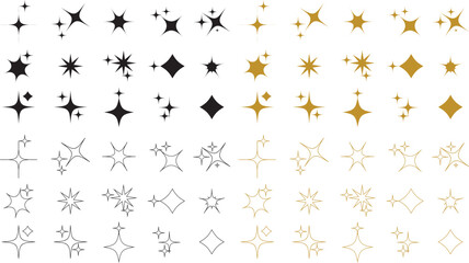 Sparkle icon set isolated on transparent background. flat and line style collection vectors for decoration. stars sparkles icon for your web site design, logo, app, UI. stars black symbol. glint sign.