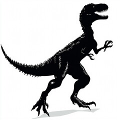 Fototapeta premium Menacing Velociraptor Silhouette with Extended Claws in a Fierce Predatory Stance