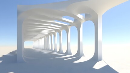 Abstract White Architectural Corridor Design, Futuristic Modern Tunnel Perspective