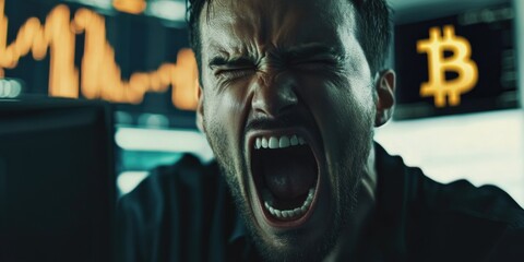 A person gazing at the Bitcoin symbol, potential for financial or cryptocurrency themed designs