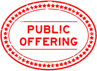 Grunge red public offering word oval seal stamp on white background