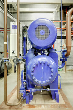 Compressor station in an ice rink, machinery used for rink ice cooling.