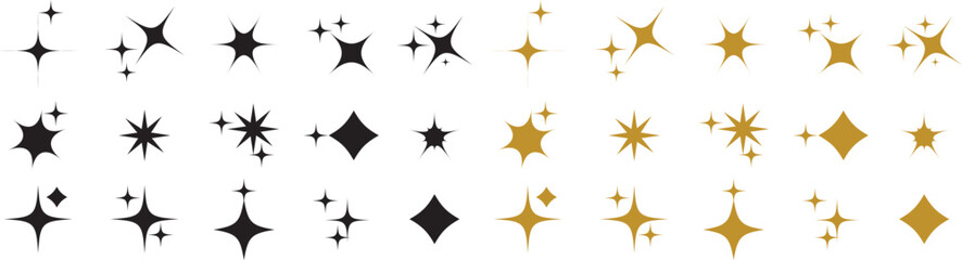 Sparkle icon set isolated on transparent background. flat and line style collection vectors for decoration. stars sparkles icon for your web site design, logo, app, UI. stars black symbol. glint sign.