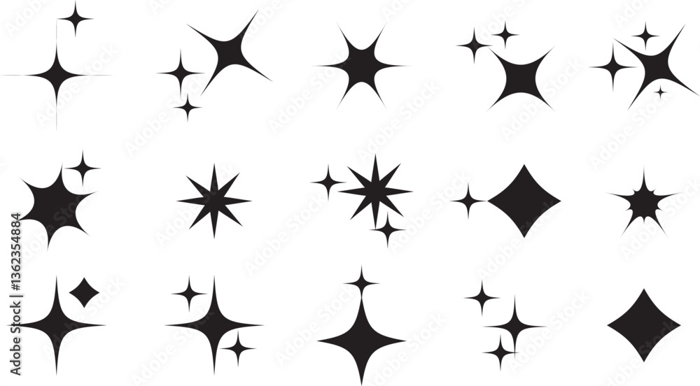 Aufkleber sparkle icon set isolated on transparent background. flat and line style collection vectors for deco