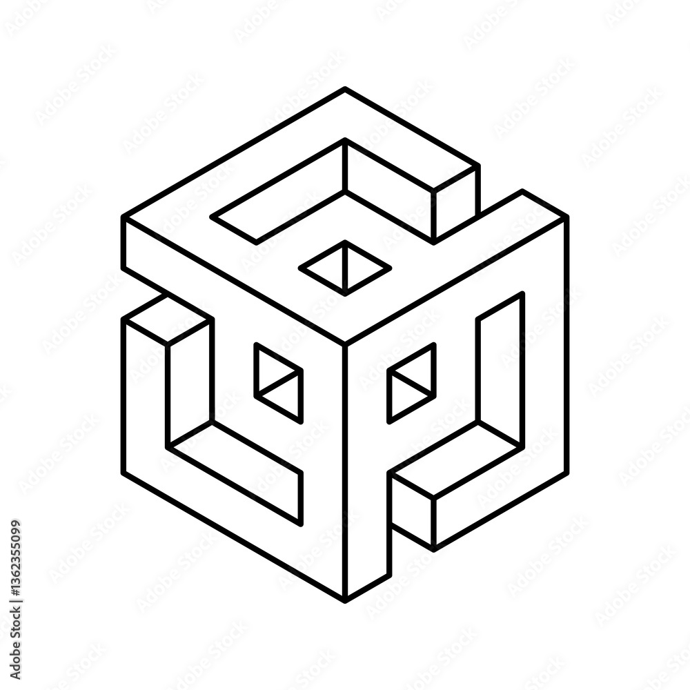 Aufkleber intricate, minimalist line art depicting a threedimensional geometric cube. perfect for representing