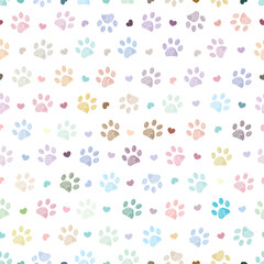 Colorful pastel paw prints seamless pattern