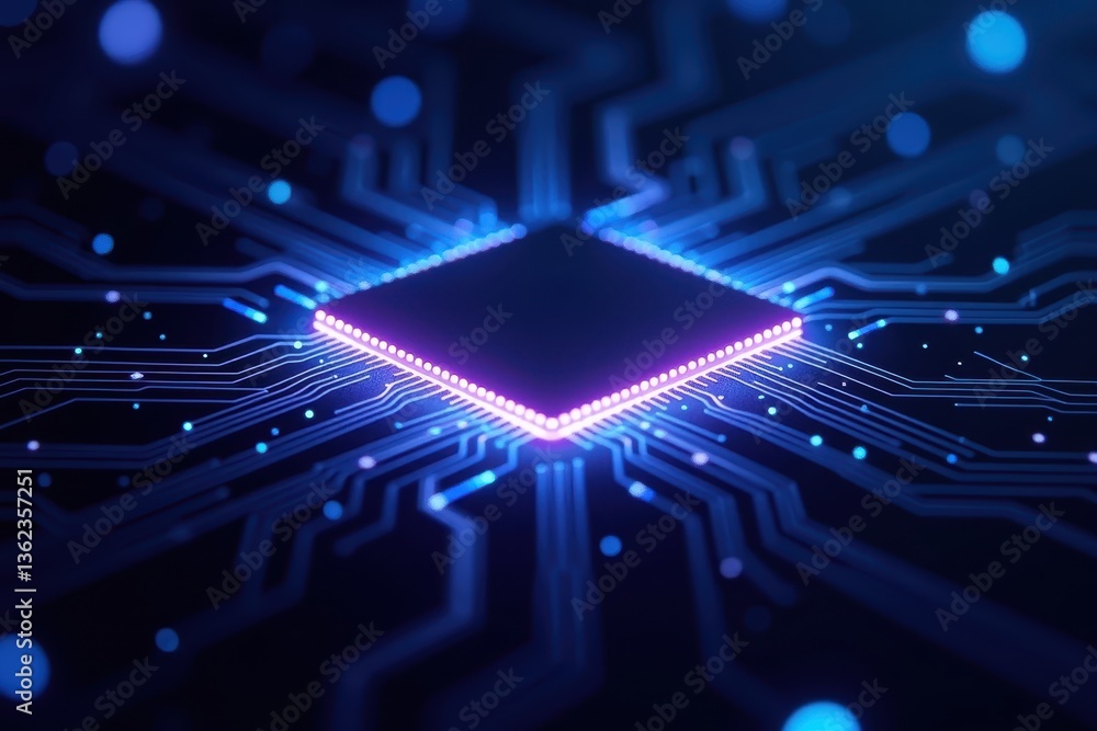 Poster abstract technology background featuring microprocessor and circuits