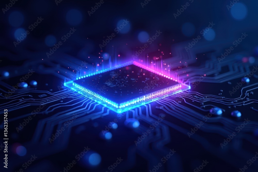 Poster colorful processor circuit board design with led effects