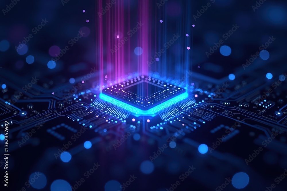 Aufkleber futuristic computing processor with neon lights and circuit design