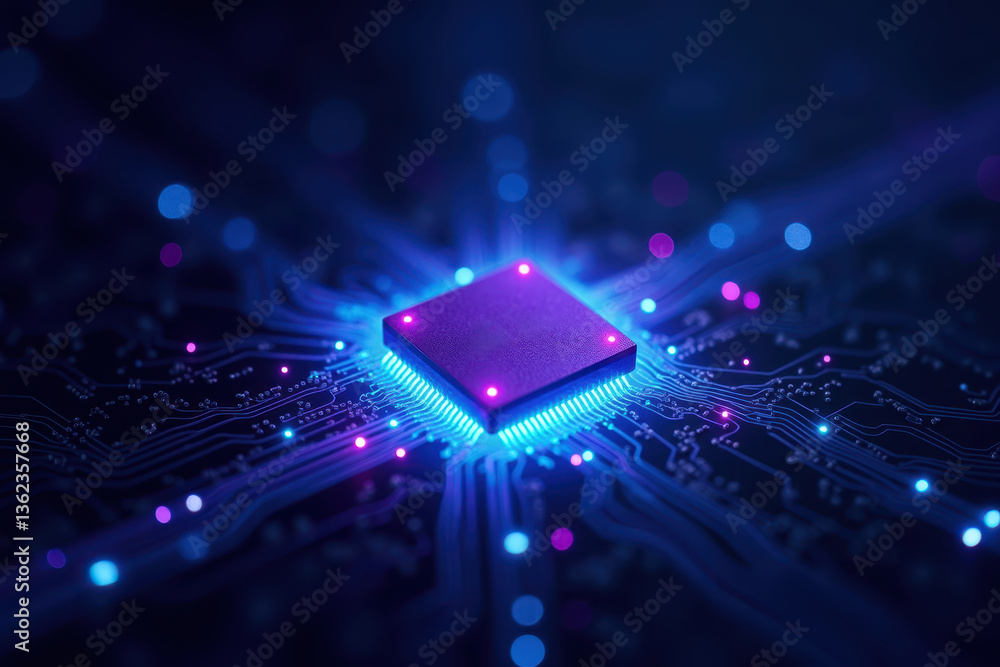 Aufkleber vibrant microprocessor on circuit board with led lights