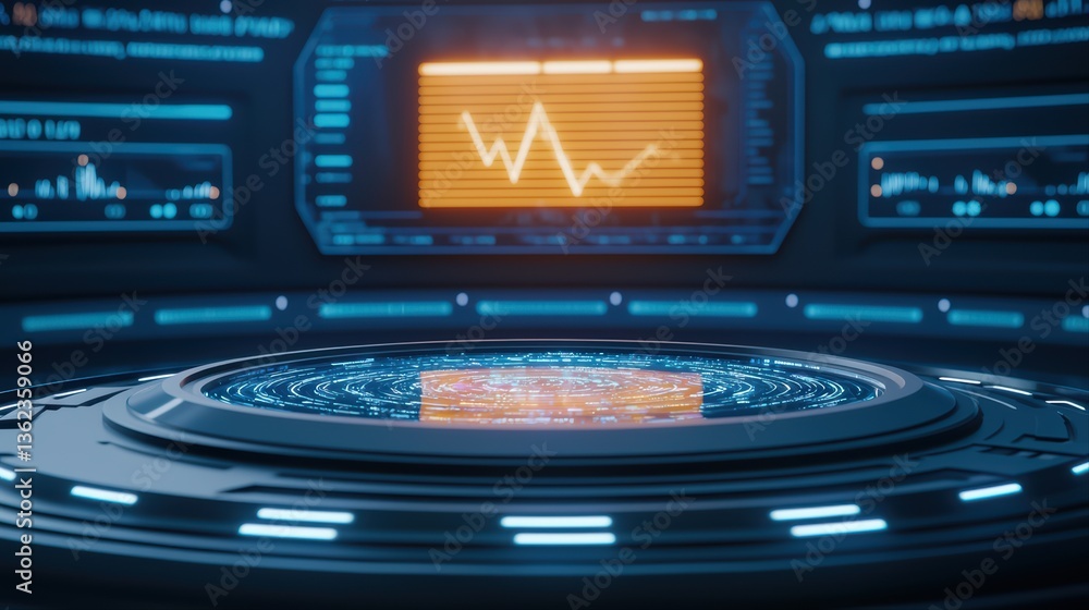 Poster futuristic dashboard with data visualization display