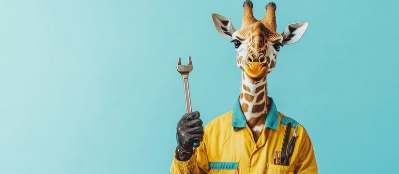 Giraffe in Mechanic Jumpsuit Holding a Wrench