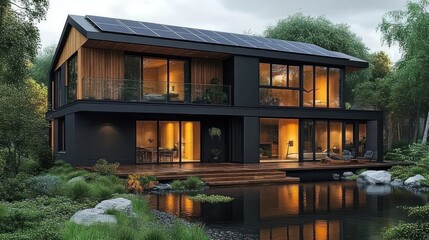 Modern Eco-Friendly House Design with Pond Reflection