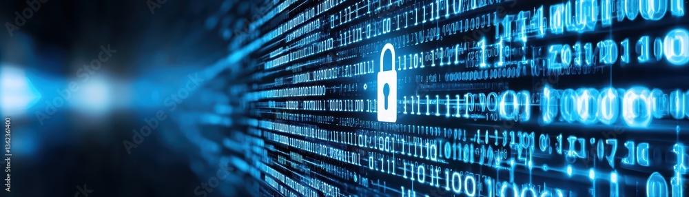 Poster digital security concept with lock and binary code