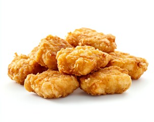Crispy Chicken Nuggets Pile on White Background, Ready to Eat