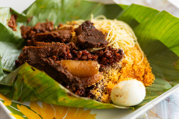 Traditional Ghana food waakye made from rice and beans.