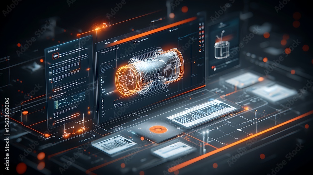 Poster 3d model digital engineering software interface