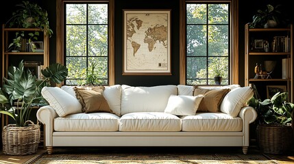 Cozy living room with map