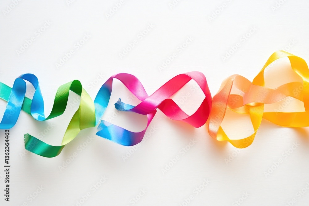 Poster a collection of colorful ribbons placed on a white surface, suitable for use in packaging design or 