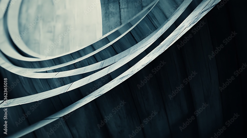 Poster abstract architectural view of curved wood structures and shadows