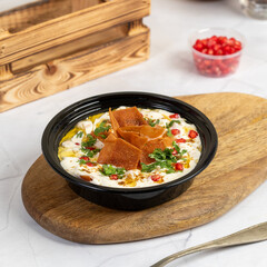 Delicious Baba Ghanoush with Pita Bread and Pomegranate Seeds