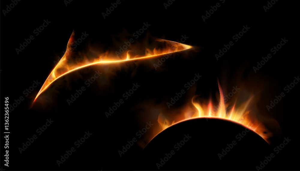 Aufkleber set of curved fire trails and glowing arcs with flames on transparent background. ideal for magic ef