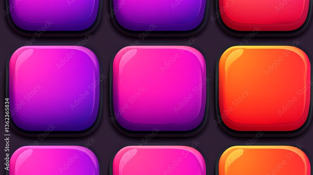 Poster colorful shiny square buttons arranged in a repeating pattern across a screen