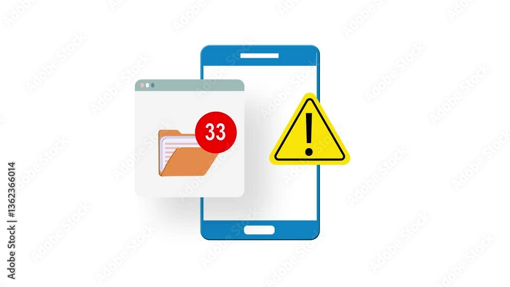 Poster a mobile phone displays an email message notification with a counter number, alongside a triangle al