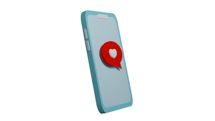 3d side smartphone with like icon illustration design