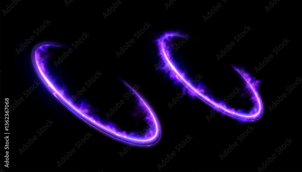 Leinwandbilder Glowing purple energy arcs with flame-like edges and motion blur on a dark background. Perfect for magic attacks, portal openings, fantasy effects or sci-fi UI elements.