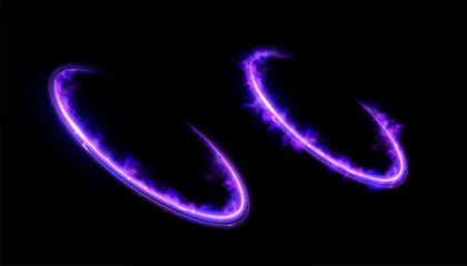 Glowing purple energy arcs with flame-like edges and motion blur on a dark background. Perfect for magic attacks, portal openings, fantasy effects or sci-fi UI elements.