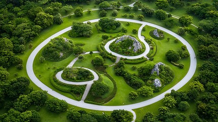 Aerial View Serene Green Garden Landscape Design