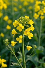 Obraz premium yellow flowers in a field of green leaves and yellow flowers