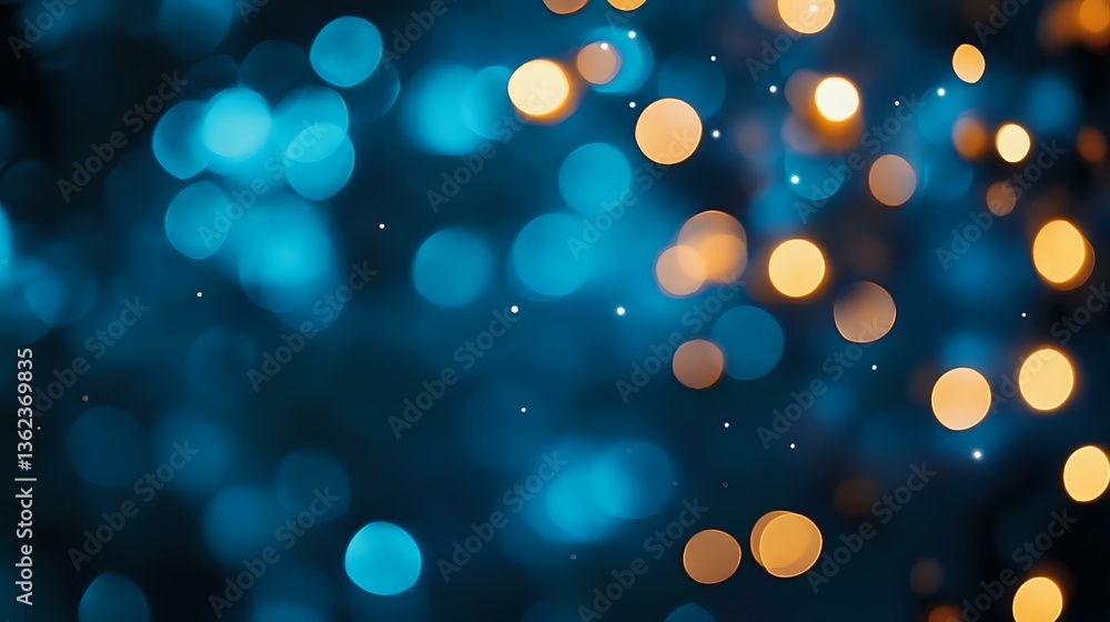 Poster magical bokeh lights in turquoise blue and warm golden colors create dreamy abstract background with