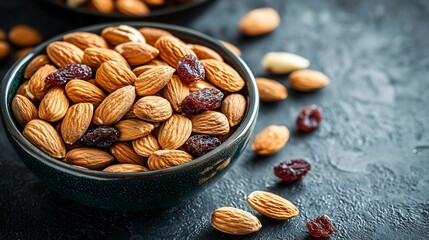 Healthy snacks like almonds walnuts dried fruits in a bowl