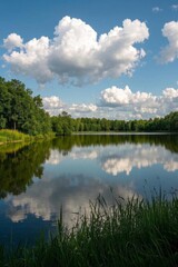 Fototapeta premium there is a lake with a few clouds in the sky