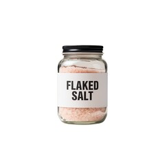 Glass jar filled with pink flaked salt prominently labeled for culinary use