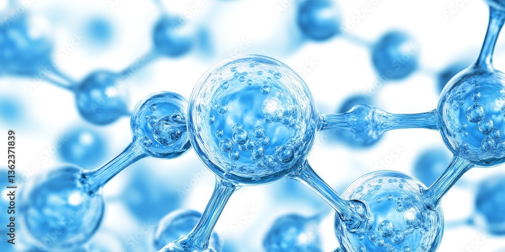 Poster luminous blue glowing molecular structure with connected nodes. abstract technology concept.