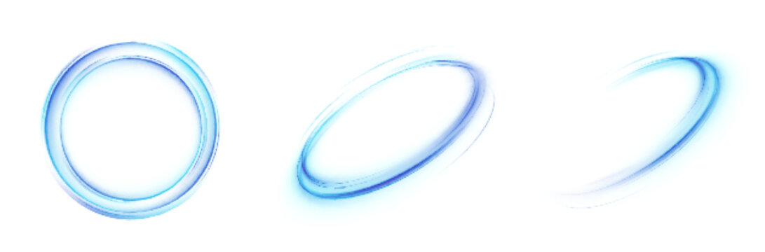 A set of glowing rings with smooth motion blur on a white background. Perfect for futuristic interfaces, HUD elements, abstract energy effects or clean tech design.