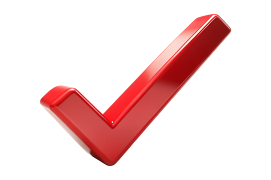 3d red check mark on transparent background 