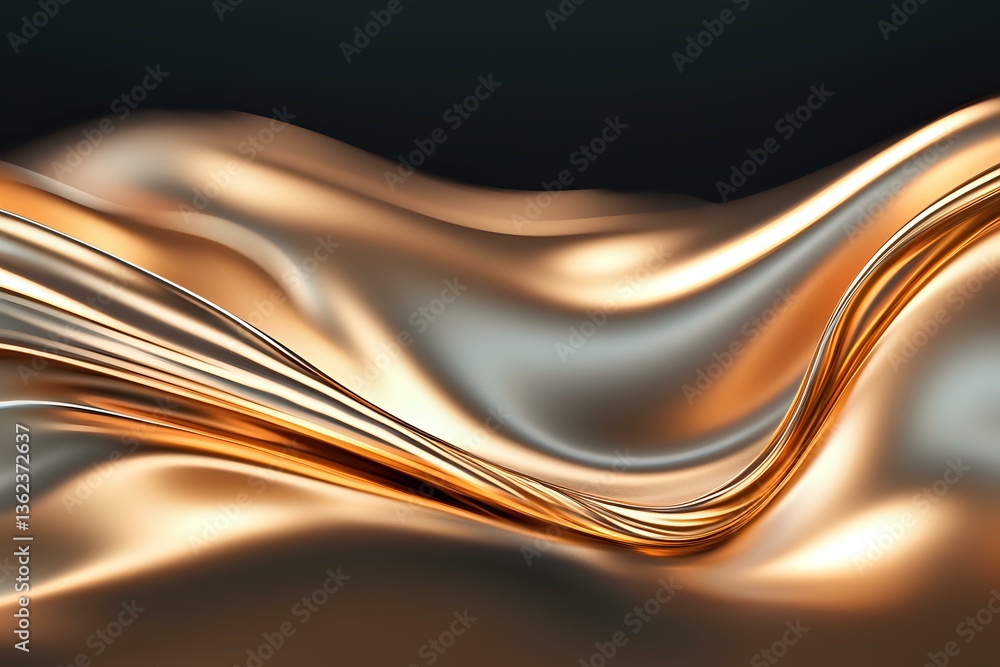 Poster luxurious flowing copper and silver metallic waves create elegant abstract background with smooth gl