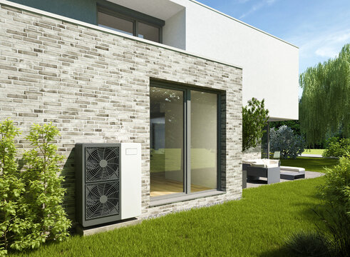 Moderne kubische Villa mit Luftw&auml;rmepumpe